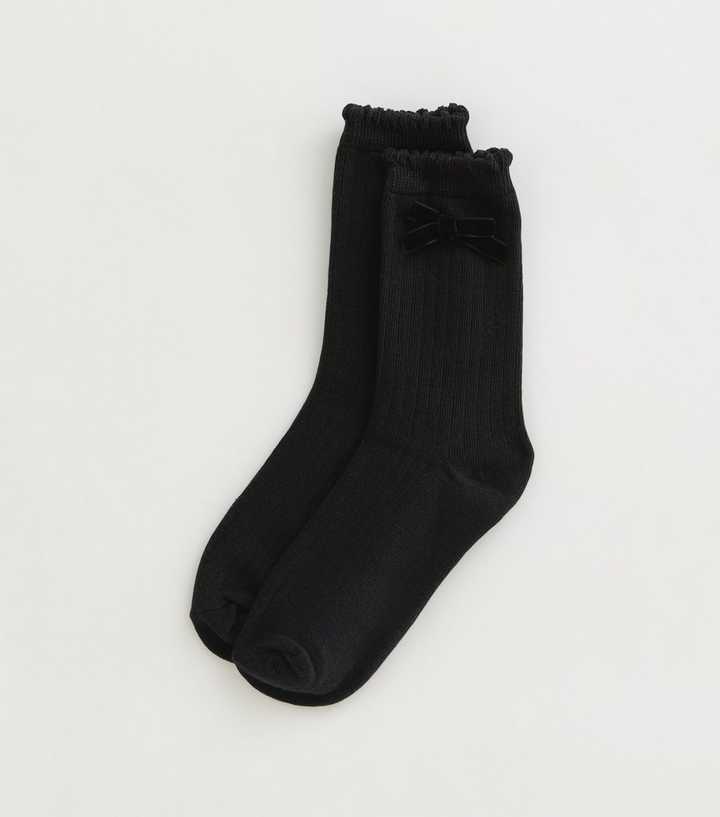 Black Velour Bow Ankle Socks