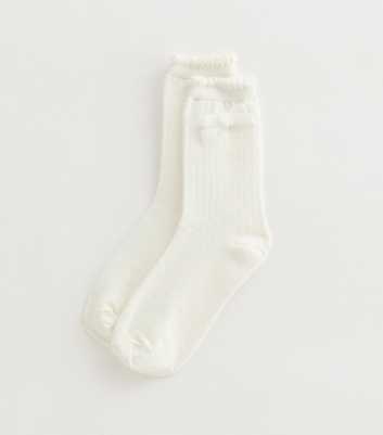 Cream Velour Bow Ankle Socks