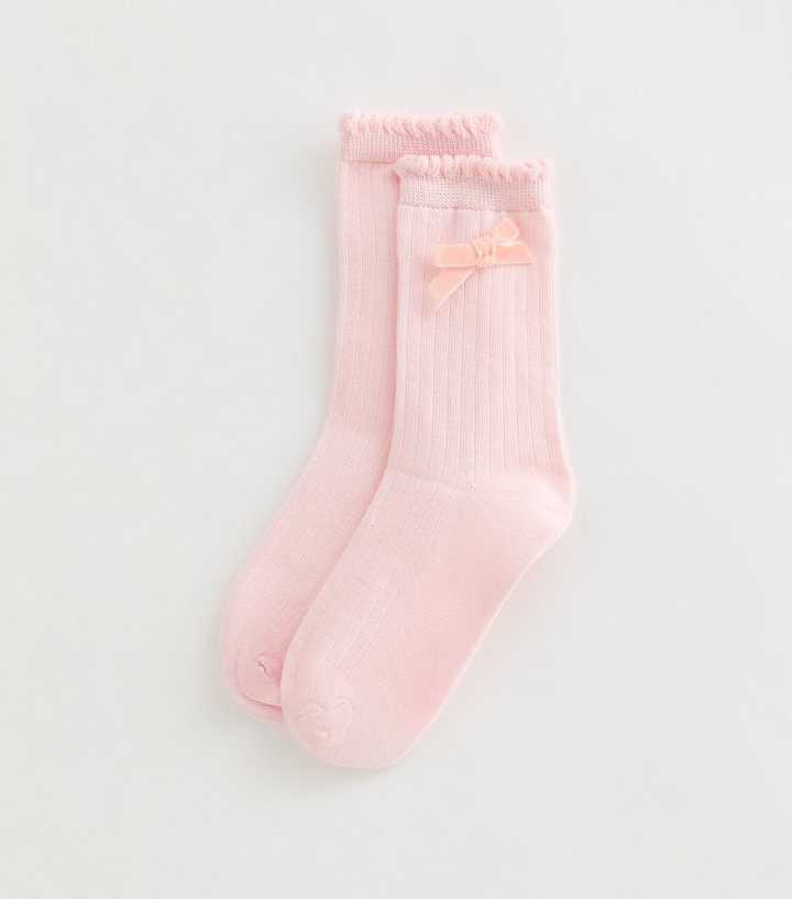 Pink Velour Bow Ankle Socks