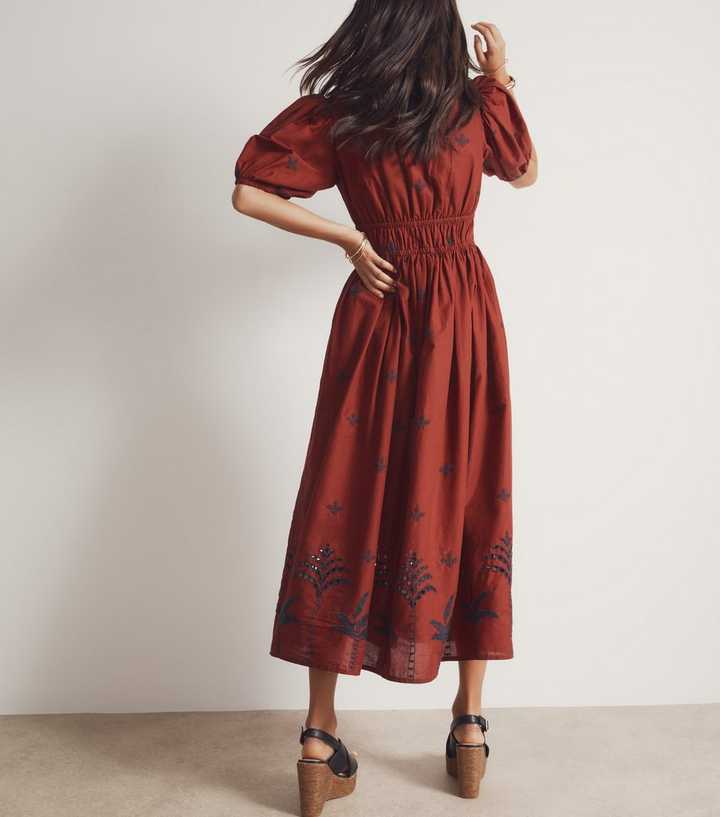 Rust Palm Embroidered Midi Dress | New Look