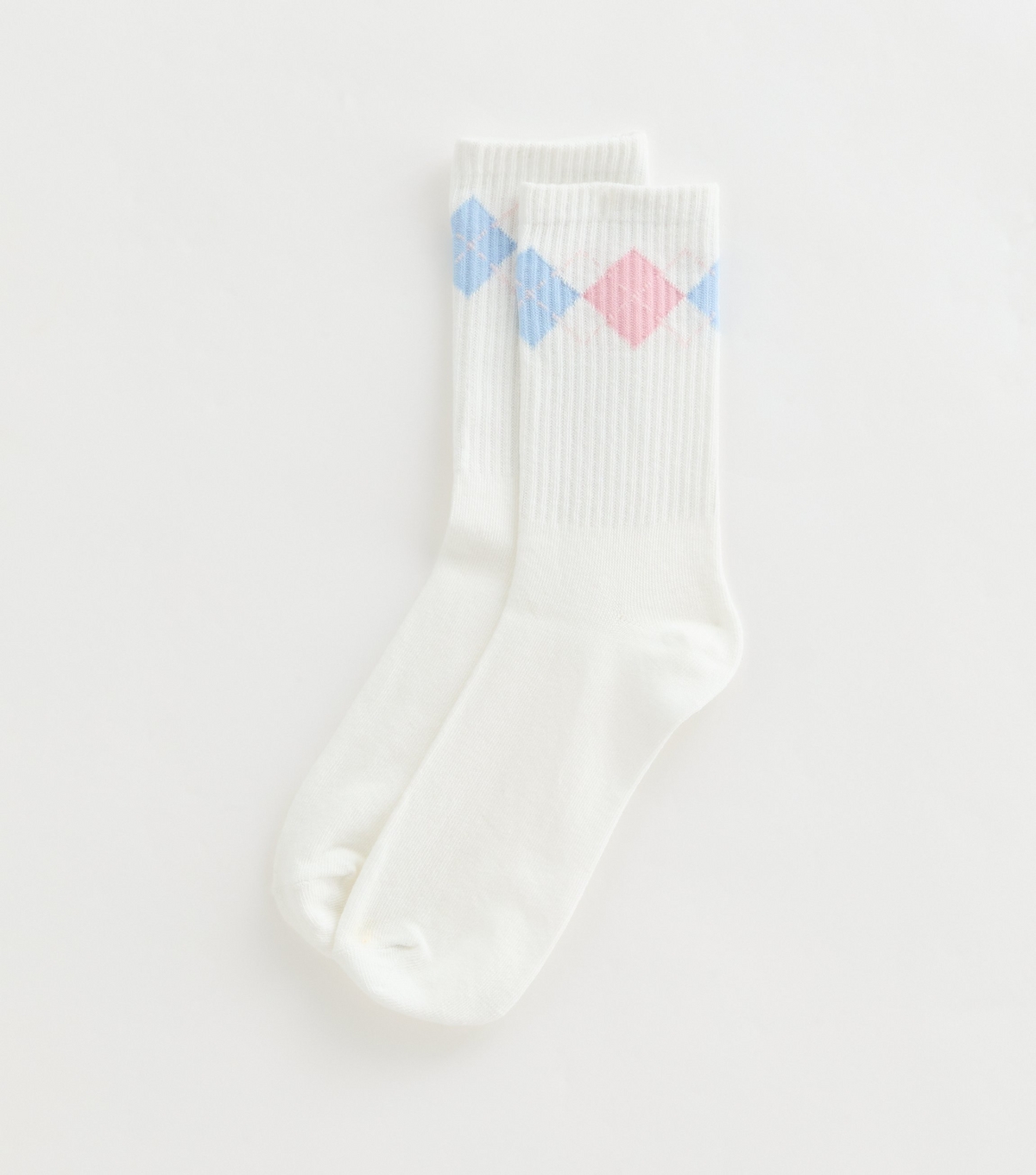 White Argyle Tube Socks New Look
