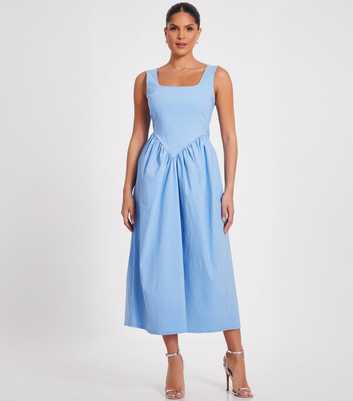 QUIZ Blue Dropwaist Back Bow Midi Dress