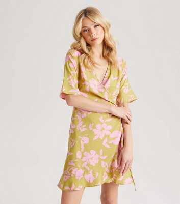Urban Bliss Green Floral Print Wrap Mini Dress