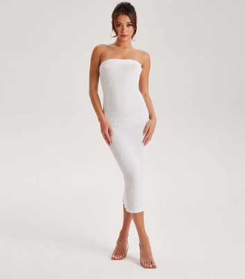 Urban Bliss Cream Textured Bandeau Midi Dress