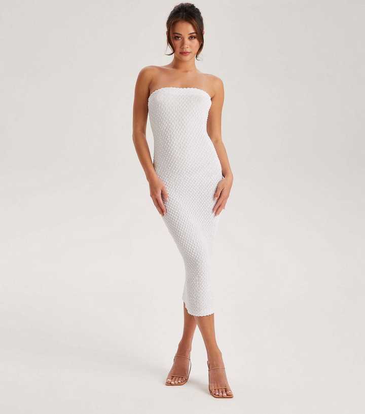 Urban Bliss Cream Textured Bandeau Midi Dress