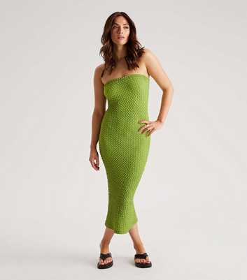 Urban Bliss Light Green Textured Bandeau Midi Dress