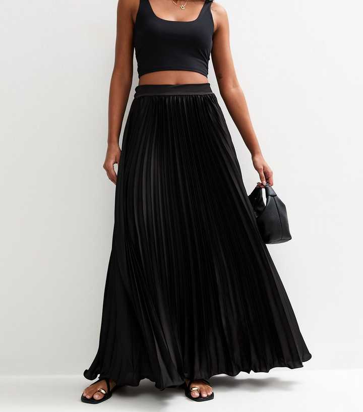 Gini London Black Satin Pleated Maxi Skirt