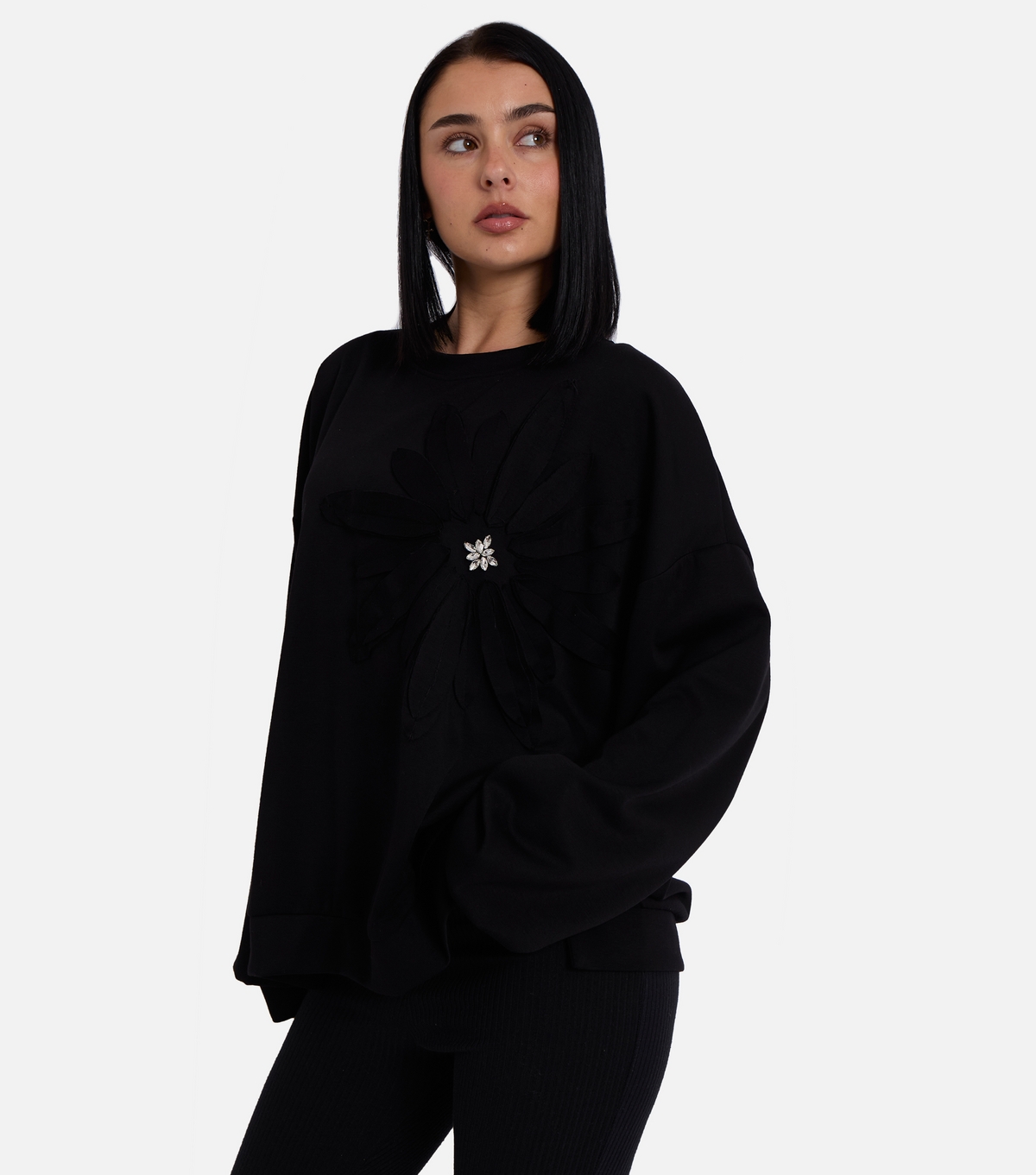 Women's Black Floral Detail Sweatshirt Gini London New Look