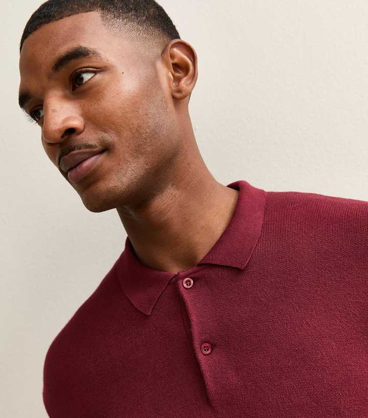 Dark Burgundy Relaxed Fit Long Sleeve Button Polo Shirt