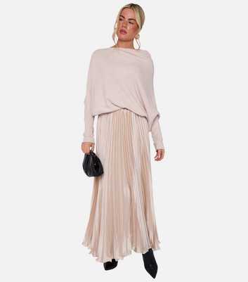 Gini London Cream Satin Pleated Maxi Skirt