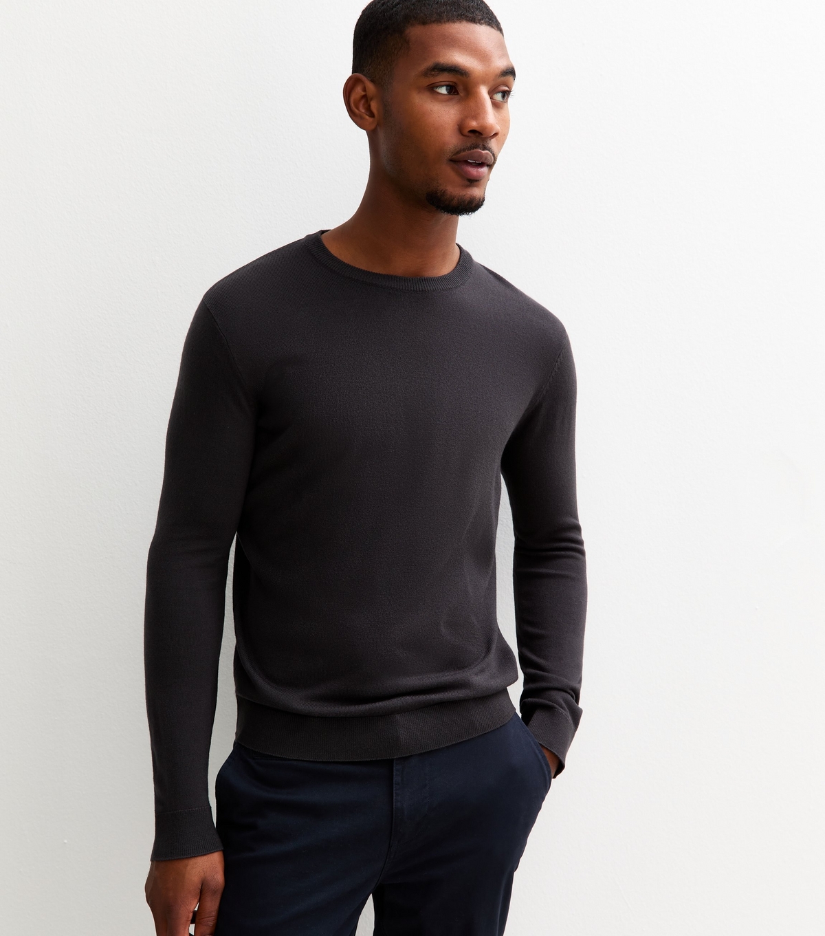 Men's Dark Grey Slim Fit Crew Neck Jumper New Look