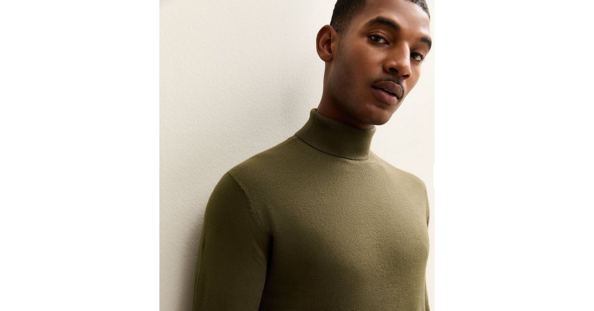 Dark Khaki Slim Long Sleeve Roll Neck Jumper New Look - Main Image