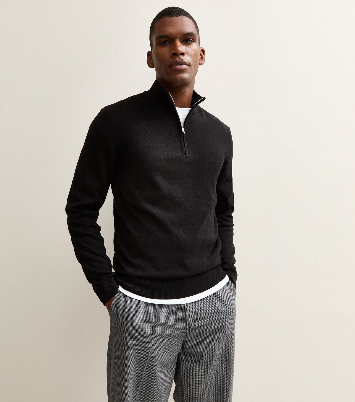 Men's Black Regular Quarter Zip Long Sleeve Jumper New Look