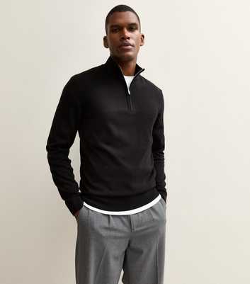 Black Regular Quarter Zip Long Sleeve Jumper