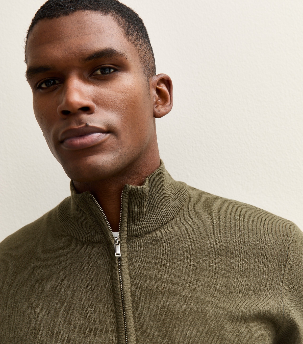 Men's Khaki Regular Quarter Zip Long Sleeve Jumper New Look