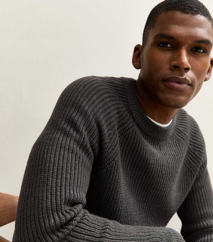 Dark Grey Regular Fisherman Knit Crew Neck Jumper