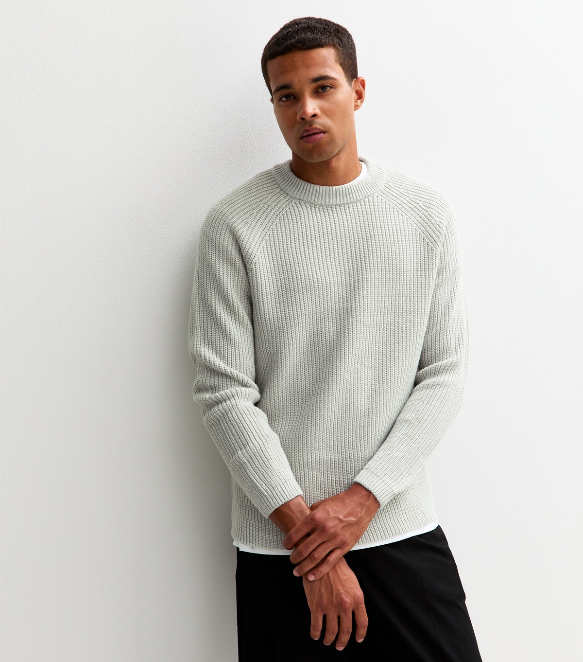 Men's Grey Regular Fisherman Knit Crew Neck Jumper New Look