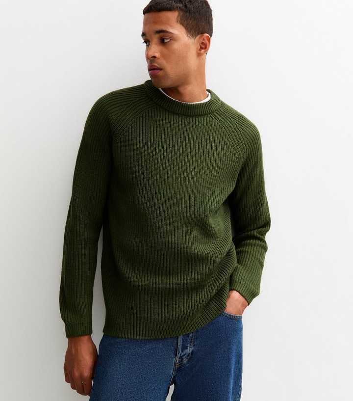 Dark Green Regular Fisherman Knit Crew Neck Jumper