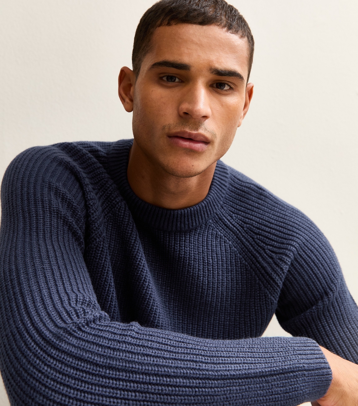 Men's Dark Blue Regular Fisherman Knit Crew Neck Jumper New Look