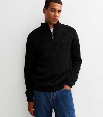 Black Regular Quarter Zip Funnel Neck Jumper