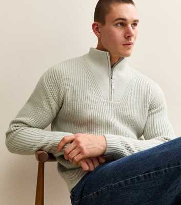 Grey Marl Regular Quarter Zip Funnel Neck Jumper
