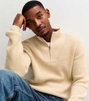 Oatmeal Regular Quarter Zip Funnel Neck Jumper