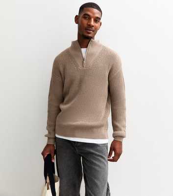 Mink Regular Quarter Zip Funnel Neck Jumper