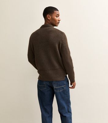 Dark Brown Regular Fit Long Sleeve Brushed Quarter Zip Polo Knit