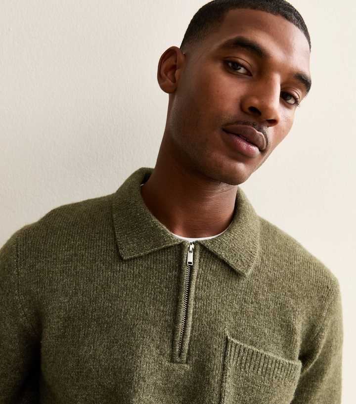 Light Khaki Regular Fit Long Sleeve Brushed Quarter Zip Polo Knit Jumper