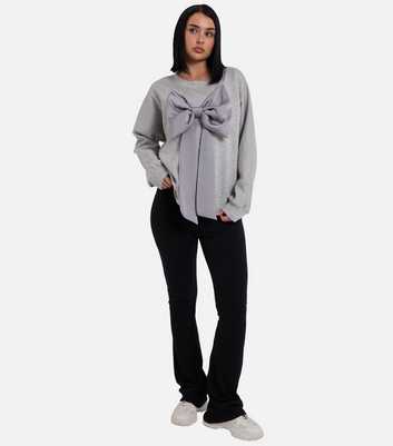 Gini London Marl Grey Bow Detail Sweatshirt