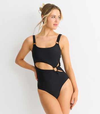 Gini London Black Cut Out O-ring Swimsuit