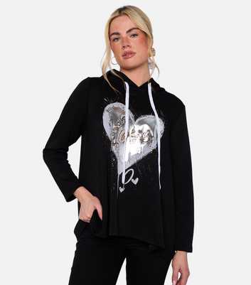 Gini London Black Heart Print Hooded Top