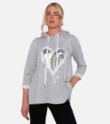 Gini London Grey Heart Print Hooded Top