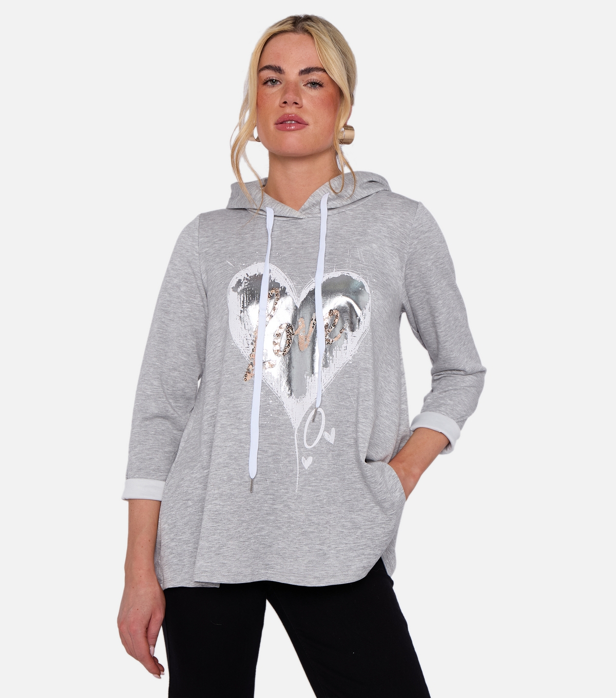 Women's Grey Heart Print Hooded Top Gini London New Look