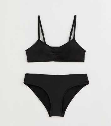 Girls Black Ruched Crop Top Set