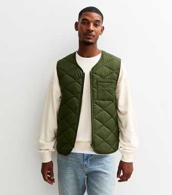 Green Regular Fit Quilted Patch Pocket Gilet