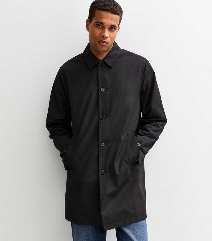 Black Regular Fit Button Front Car Coat