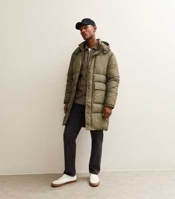 Dark Khaki Regular Longline Puffer Jacket