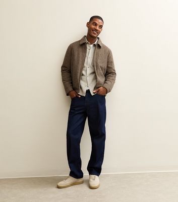 Brown Relaxed Quilted Checked Zip Up Jacket | New Look