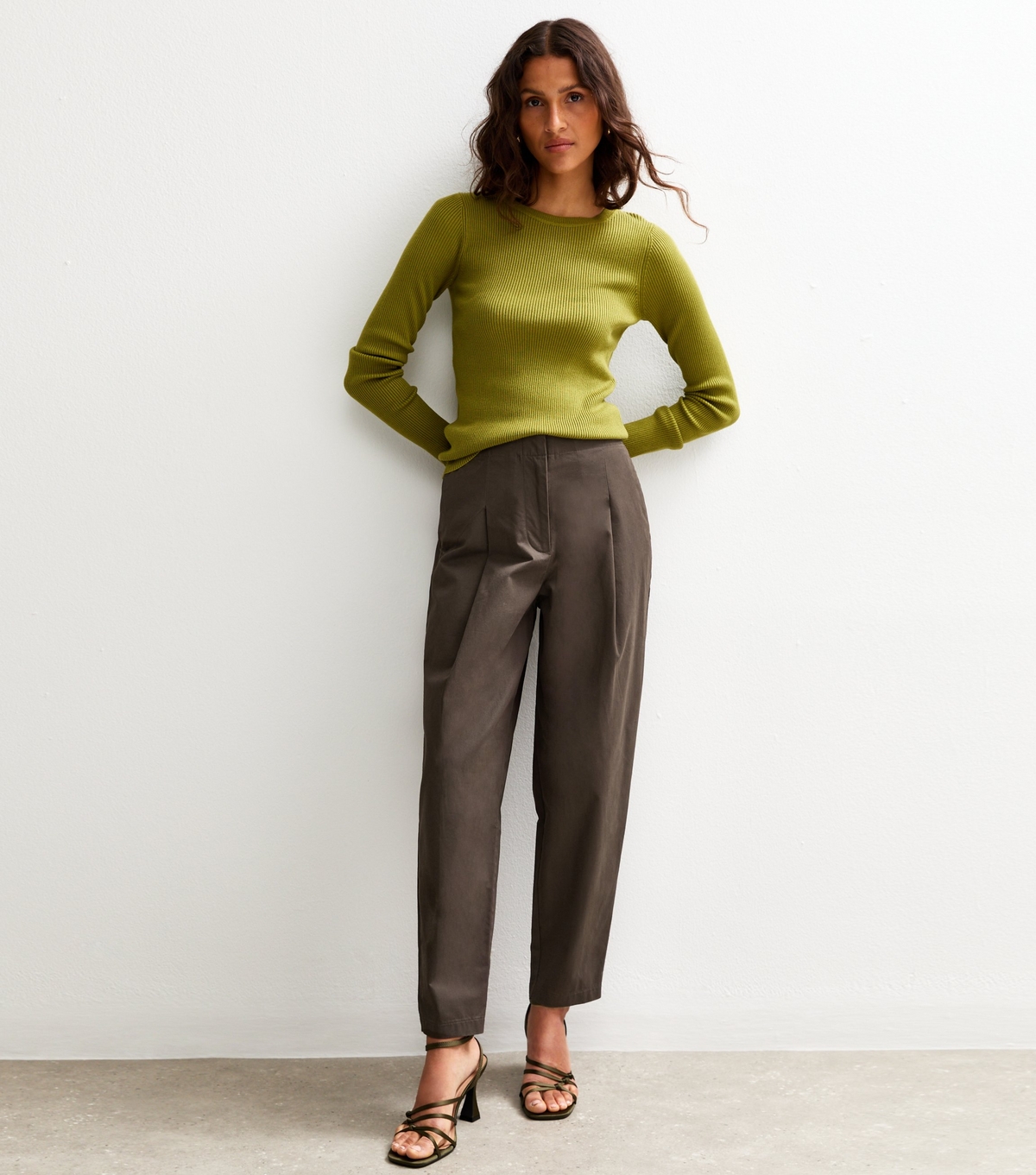 Women's Dark Grey Barrel Leg Twill Trousers New Look