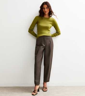 Dark Grey Barrel Leg Twill Trousers