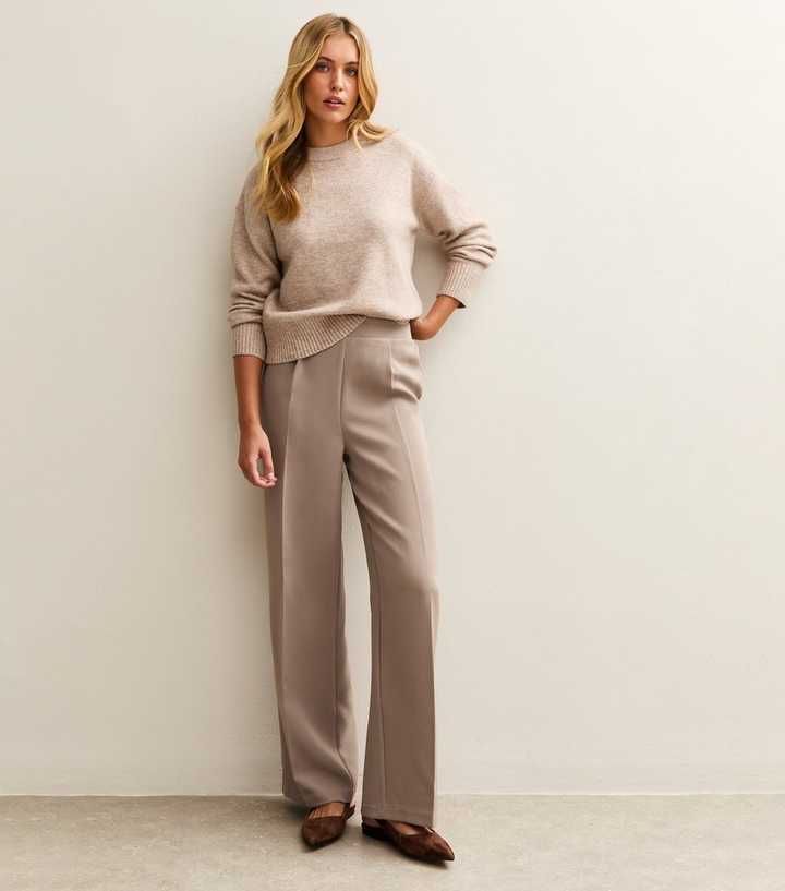 Tall Mink Pressed Crease Wide Leg Trousers