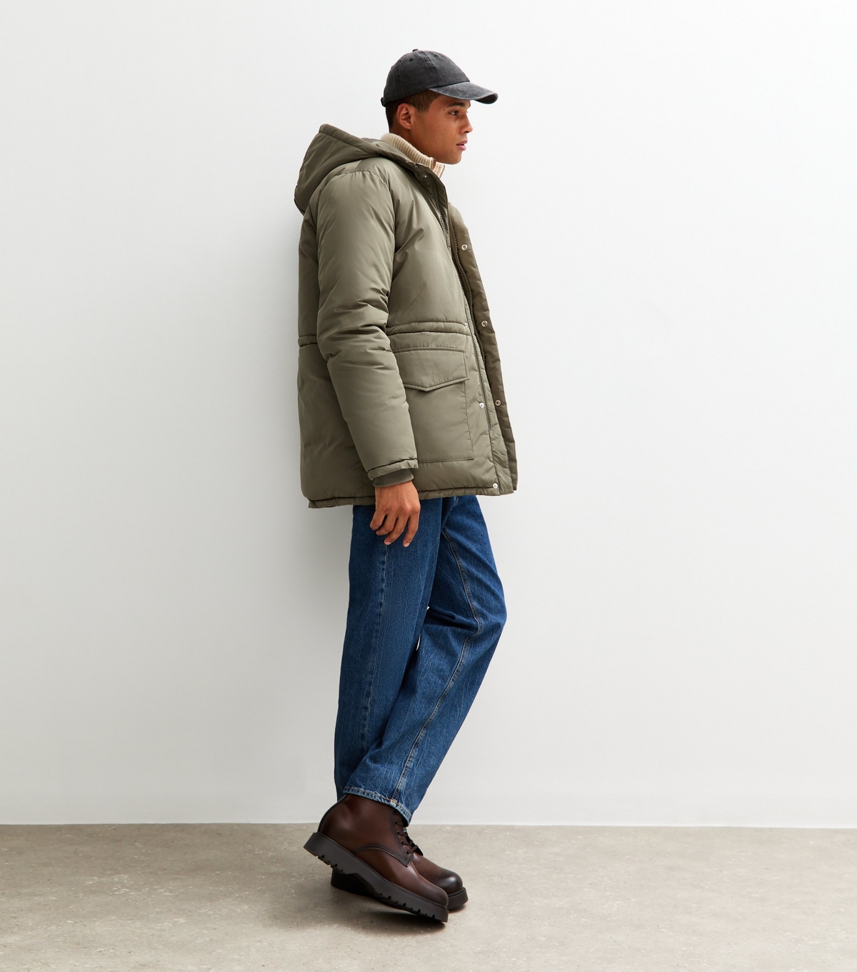 Men's Light Khaki Regular Fit Padded Parka Coat New Look