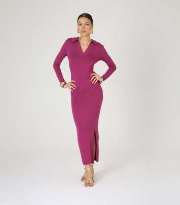 WKNDGIRL Purple Polo Collar Long Sleeve Maxi Dress