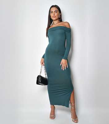 WKNDGIRL Green Bardot Bodycon Midi Dress