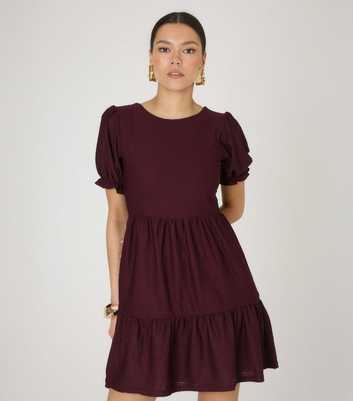 WKNDGIRL Burgundy Textured Tiered Mini Dress