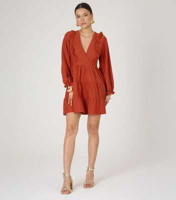 WKNDGIRL Orange Textured Ruffled Smock Dress