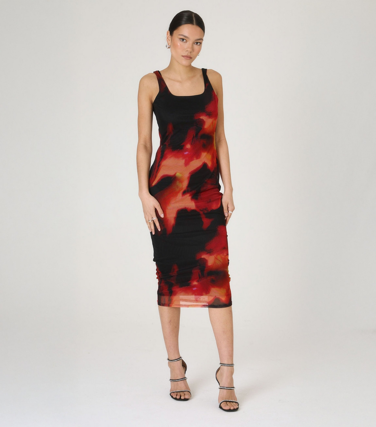 Women's Black Abstract Print Mesh Midi Dress WKNDGIRL New Look