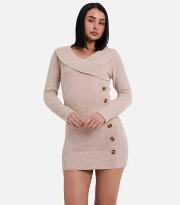 Gini London Cream Wrap Knit Mini Dress