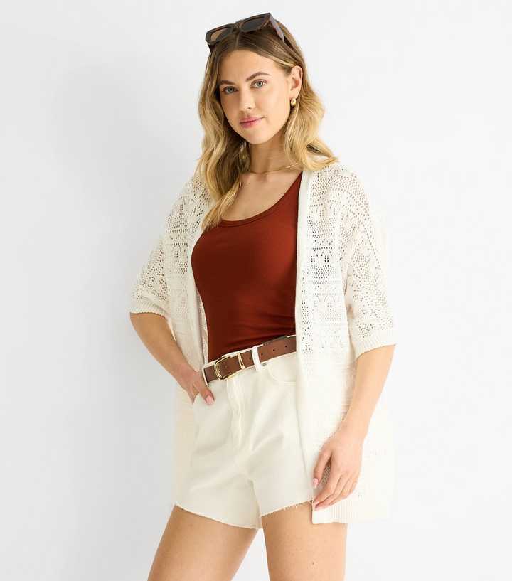 Gini London White Crochet Knit Cardigan